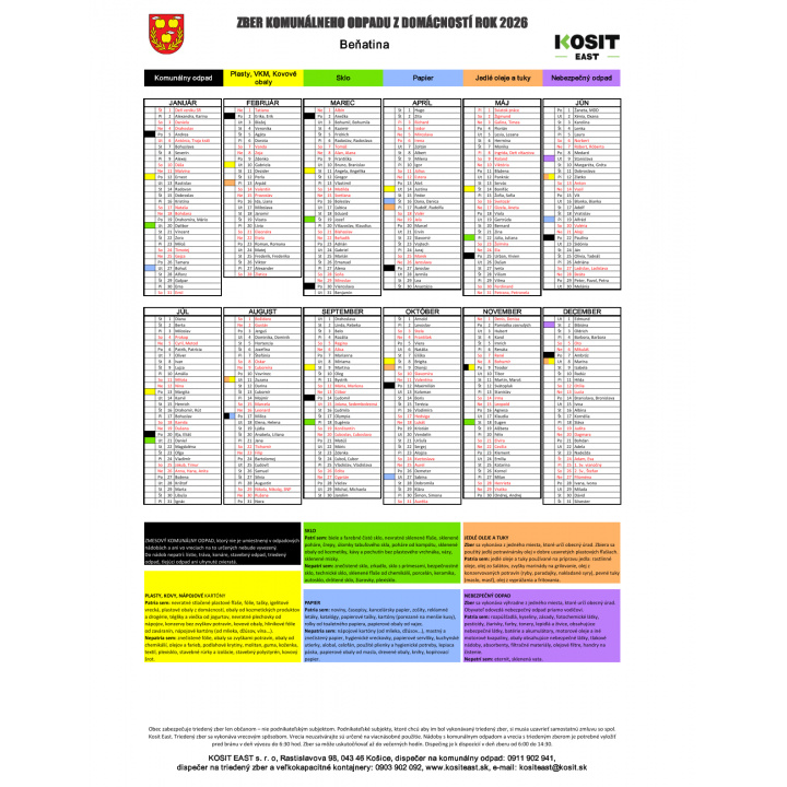 Harmonogram  - zber KO rok 2026