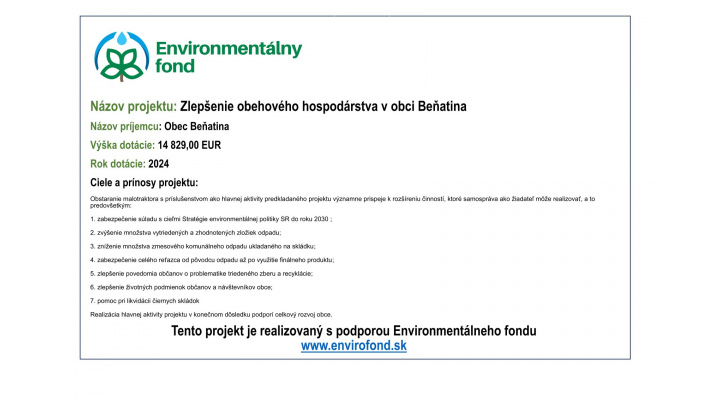 Zlepšenie obehového hospodárstva v obci Beňatina 